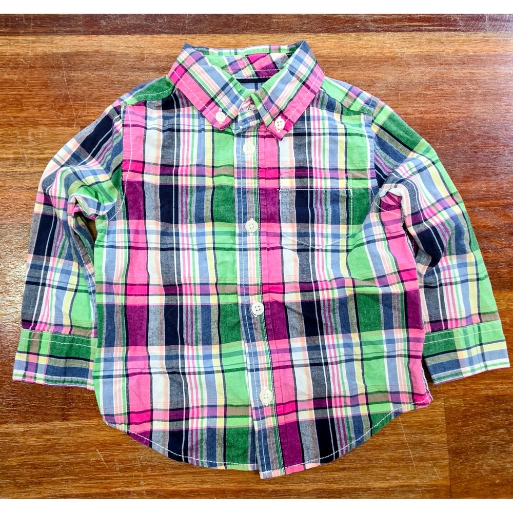 Gymboree Boys 12-18M Multicolor Plaid Button Down Shirt Dressed Up Long Sleeve